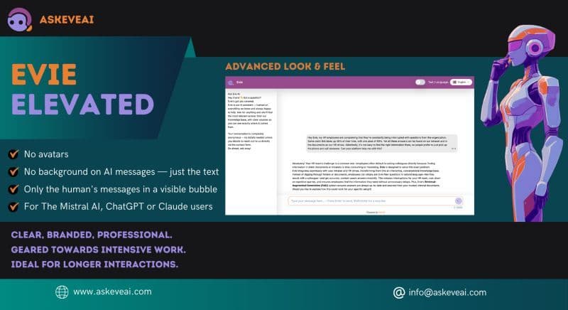 Evie Elevated advanced chat interface focusing on human messages without avatars.